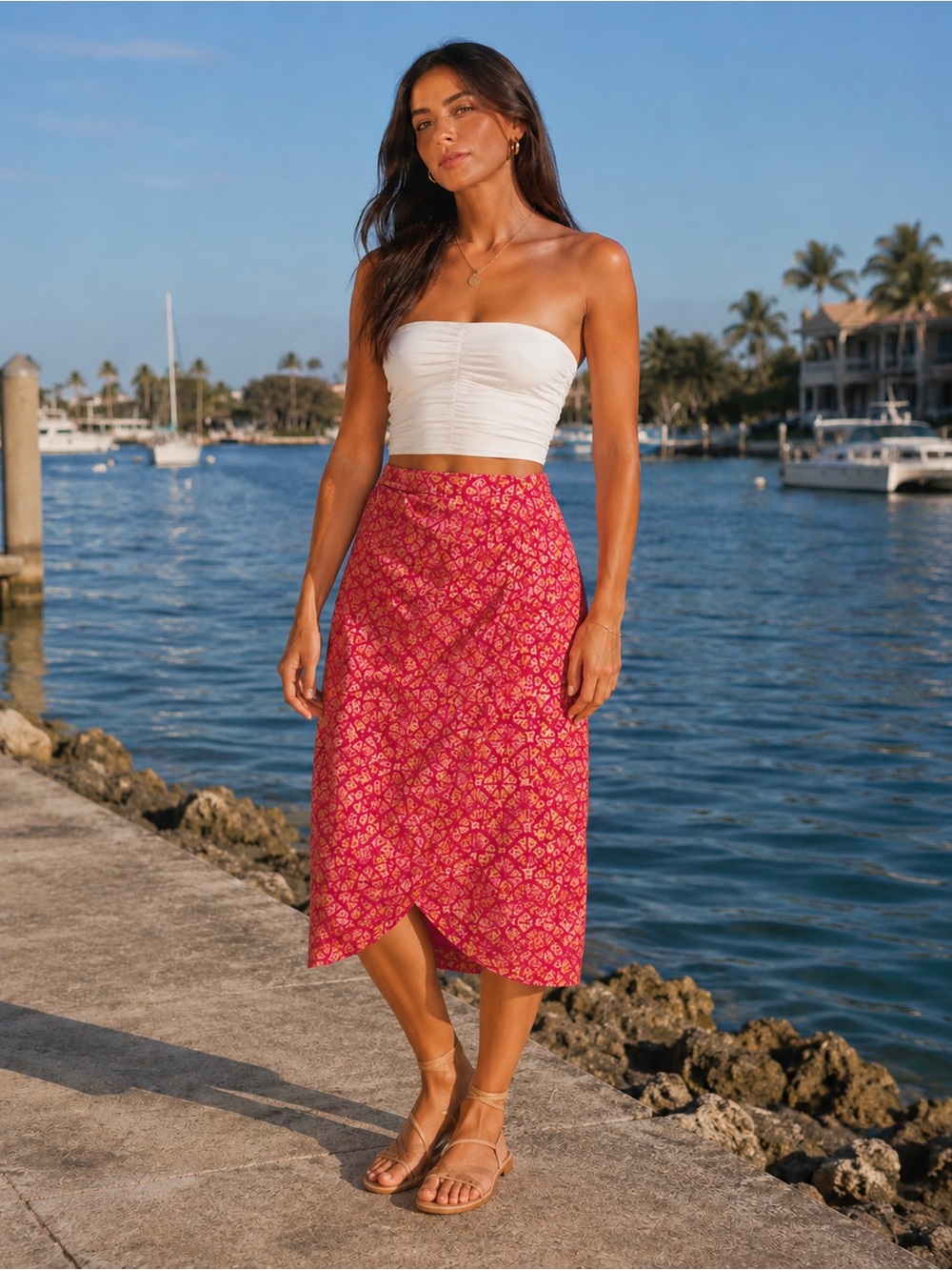 Aqua NWT Pink/ Gold Metallic printed lined Wrap Skirt size M. 100% Polyester. - Picture 1 of 10